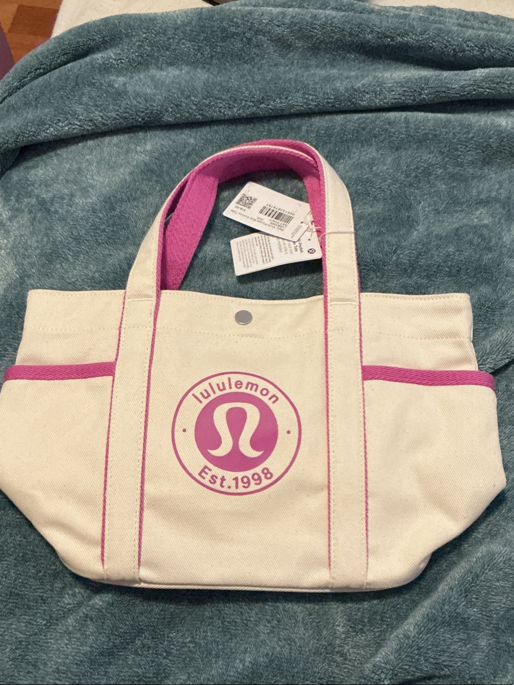 lululemon athletica Cream Canvas Tote with Pink Logo and Trim